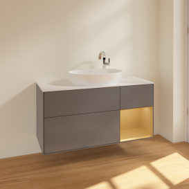 Тумба под раковину Villeroy & Boch Finion 120х50,1 см с подсветкой МДФ антрацит матовый лак/стекло белое матовое F951HFGK