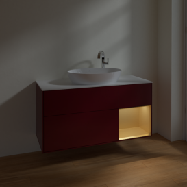 Тумба под раковину Villeroy & Boch Finion 120х50,1 см с подсветкой МДФ пион матовый лак/стекло белое матовое F951HFHB