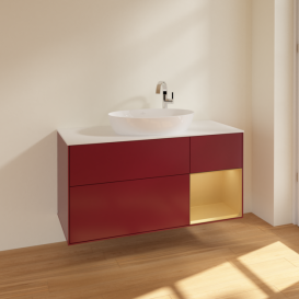 Тумба под раковину Villeroy & Boch Finion 120х50,1 см с подсветкой МДФ пион матовый лак/стекло белое матовое F951HFHB