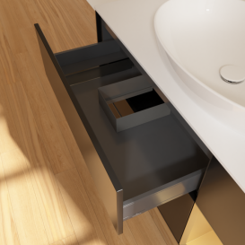 Тумба под раковину Villeroy & Boch Finion 120х50,1 см с подсветкой МДФ черный матовый лак/стекло белое матовое F951HFPD