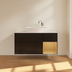 Тумба под раковину Villeroy & Boch Finion 120х50,1 см с подсветкой МДФ черный матовый лак/стекло белое матовое F951HFPD