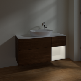 Тумба под раковину Villeroy & Boch Finion 120х50,1 см с подсветкой МДФ шпон грецкого ореха/стекло белое матовое F951MTGN