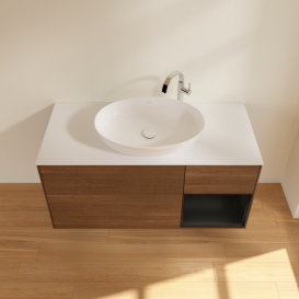 Тумба под раковину Villeroy & Boch Finion 120х50,1 см с подсветкой МДФ шпон грецкого ореха/стекло белое матовое F951PDGN