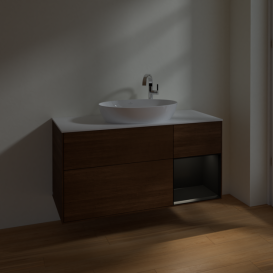 Тумба под раковину Villeroy & Boch Finion 120х50,1 см с подсветкой МДФ шпон грецкого ореха/стекло белое матовое F951PDGN