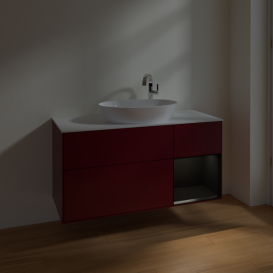 Тумба под раковину Villeroy & Boch Finion 120х50,1 см с подсветкой МДФ пион матовый лак/стекло белое матовое F951PDHB