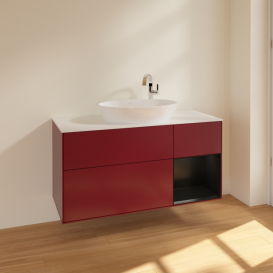 Тумба под раковину Villeroy & Boch Finion 120х50,1 см с подсветкой МДФ пион матовый лак/стекло белое матовое F951PDHB