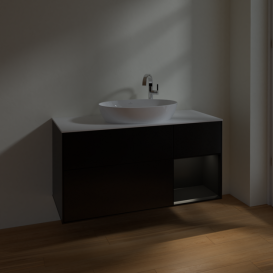 Тумба под раковину Villeroy & Boch Finion 120х50,1 см с подсветкой МДФ черный матовый лак/стекло белое матовое F951PDPD