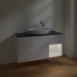 Тумба под раковину Villeroy & Boch Finion 120х50,1 см с подсветкой МДФ глянцевый белый лак/стекло черное матовое F952GFGF