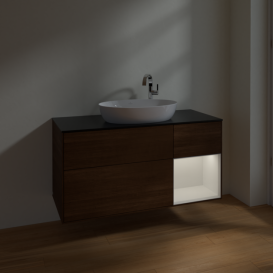 Тумба под раковину Villeroy & Boch Finion 120х50,1 см с подсветкой МДФ шпон грецкого ореха/стекло черное матовое F952GFGN