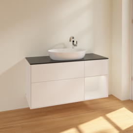 Тумба под раковину Villeroy & Boch Finion 120х50,1 см с подсветкой МДФ белый матовый лак/стекло черное матовое F952GFMT