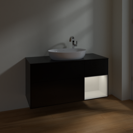 Тумба под раковину Villeroy & Boch Finion 120х50,1 см с подсветкой МДФ черный матовый лак/стекло черное матовое F952GFPD