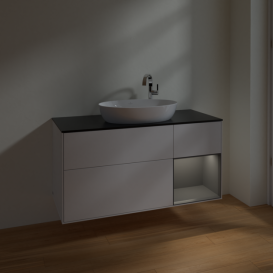 Тумба под раковину Villeroy & Boch Finion 120х50,1 см с подсветкой МДФ глянцевый белый лак/стекло черное матовое F952GKGF