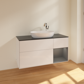 Тумба под раковину Villeroy & Boch Finion 120х50,1 см с подсветкой МДФ глянцевый белый лак/стекло черное матовое F952GKGF