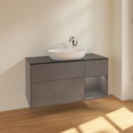 Тумба под раковину Villeroy & Boch Finion 120х50,1 см с подсветкой МДФ антрацит матовый лак/стекло черное матовое F952GKGK