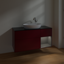 Тумба под раковину Villeroy & Boch Finion 120х50,1 см с подсветкой МДФ пион матовый лак/стекло черное матовое F952GKHB