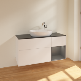 Тумба под раковину Villeroy & Boch Finion 120х50,1 см с подсветкой МДФ белый матовый лак/стекло черное матовое F952GKMT