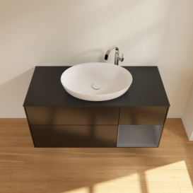 Тумба под раковину Villeroy & Boch Finion 120х50,1 см с подсветкой МДФ черный матовый лак/стекло черное матовое F952GKPD