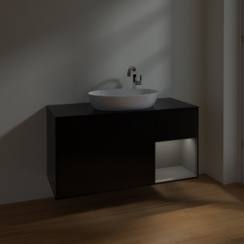 Тумба под раковину Villeroy & Boch Finion 120х50,1 см с подсветкой МДФ черный матовый лак/стекло черное матовое F952GKPD