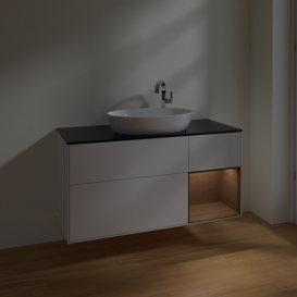 Тумба под раковину Villeroy & Boch Finion 120х50,1 см с подсветкой МДФ глянцевый белый лак/стекло черное матовое F952GNGF