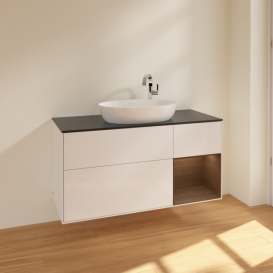 Тумба под раковину Villeroy & Boch Finion 120х50,1 см с подсветкой МДФ глянцевый белый лак/стекло черное матовое F952GNGF