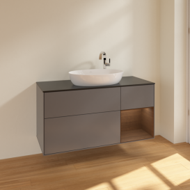 Тумба под раковину Villeroy & Boch Finion 120х50,1 см с подсветкой МДФ антрацит матовый лак/стекло черное матовое F952GNGK