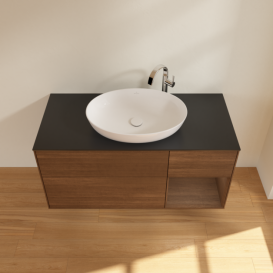 Тумба под раковину Villeroy & Boch Finion 120х50,1 см с подсветкой МДФ шпон грецкого ореха/стекло черное матовое F952GNGN