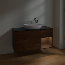 Тумба под раковину Villeroy & Boch Finion 120х50,1 см с подсветкой МДФ шпон грецкого ореха/стекло черное матовое F952GNGN