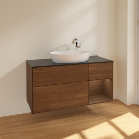 Тумба под раковину Villeroy & Boch Finion 120х50,1 см с подсветкой МДФ шпон грецкого ореха/стекло черное матовое F952GNGN