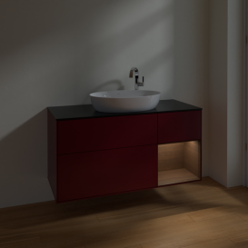 Тумба под раковину Villeroy & Boch Finion 120х50,1 см с подсветкой МДФ пион матовый лак/стекло черное матовое F952GNHB