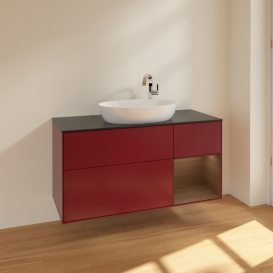 Тумба под раковину Villeroy & Boch Finion 120х50,1 см с подсветкой МДФ пион матовый лак/стекло черное матовое F952GNHB