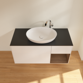 Тумба под раковину Villeroy & Boch Finion 120х50,1 см с подсветкой МДФ белый матовый лак/стекло черное матовое F952GNMT