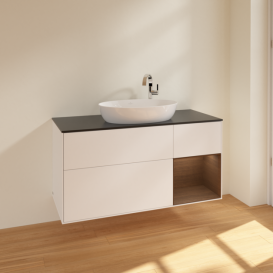 Тумба под раковину Villeroy & Boch Finion 120х50,1 см с подсветкой МДФ белый матовый лак/стекло черное матовое F952GNMT