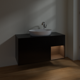 Тумба под раковину Villeroy & Boch Finion 120х50,1 см с подсветкой МДФ черный матовый лак/стекло черное матовое F952GNPD
