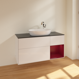 Тумба под раковину Villeroy & Boch Finion 120х50,1 см с подсветкой МДФ глянцевый белый лак/стекло черное матовое F952HBGF