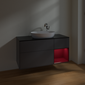 Тумба под раковину Villeroy & Boch Finion 120х50,1 см с подсветкой МДФ антрацит матовый лак/стекло черное матовое F952HBGK