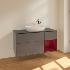 Тумба под раковину Villeroy & Boch Finion 120х50,1 см с подсветкой МДФ антрацит матовый лак/стекло черное матовое F952HBGK