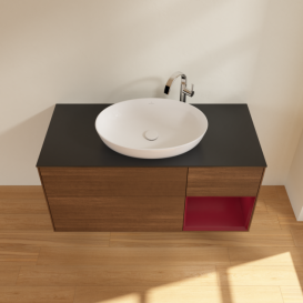 Тумба под раковину Villeroy & Boch Finion 120х50,1 см с подсветкой МДФ шпон грецкого ореха/стекло черное матовое F952HBGN