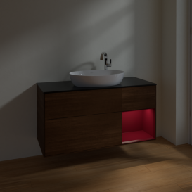 Тумба под раковину Villeroy & Boch Finion 120х50,1 см с подсветкой МДФ шпон грецкого ореха/стекло черное матовое F952HBGN