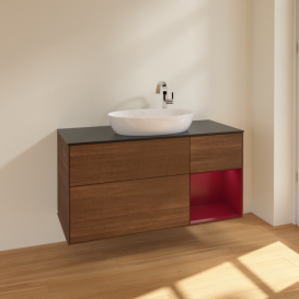 Тумба под раковину Villeroy & Boch Finion 120х50,1 см с подсветкой МДФ шпон грецкого ореха/стекло черное матовое F952HBGN