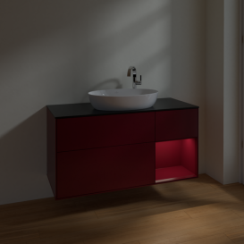 Тумба под раковину Villeroy & Boch Finion 120х50,1 см с подсветкой МДФ пион матовый лак/стекло черное матовое F952HBHB