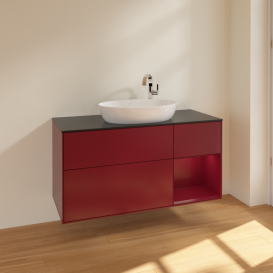 Тумба под раковину Villeroy & Boch Finion 120х50,1 см с подсветкой МДФ пион матовый лак/стекло черное матовое F952HBHB