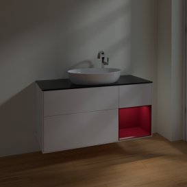 Тумба под раковину Villeroy & Boch Finion 120х50,1 см с подсветкой МДФ белый матовый лак/стекло черное матовое F952HBMT