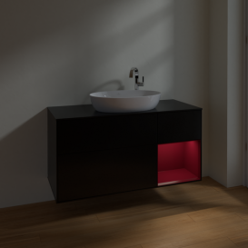 Тумба под раковину Villeroy & Boch Finion 120х50,1 см с подсветкой МДФ черный матовый лак/стекло черное матовое F952HBPD