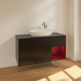 Тумба под раковину Villeroy & Boch Finion 120х50,1 см с подсветкой МДФ черный матовый лак/стекло черное матовое F952HBPD