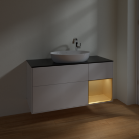 Тумба под раковину Villeroy & Boch Finion 120х50,1 см с подсветкой МДФ глянцевый белый лак/стекло черное матовое F952HFGF