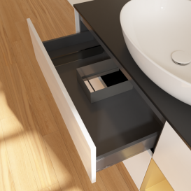 Тумба под раковину Villeroy & Boch Finion 120х50,1 см с подсветкой МДФ глянцевый белый лак/стекло черное матовое F952HFGF