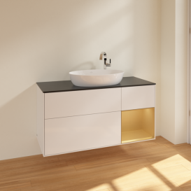 Тумба под раковину Villeroy & Boch Finion 120х50,1 см с подсветкой МДФ глянцевый белый лак/стекло черное матовое F952HFGF