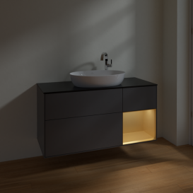 Тумба под раковину Villeroy & Boch Finion 120х50,1 см с подсветкой МДФ антрацит матовый лак/стекло черное матовое F952HFGK