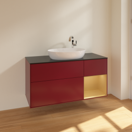 Тумба под раковину Villeroy & Boch Finion 120х50,1 см с подсветкой МДФ пион матовый лак/стекло черное матовое F952HFHB