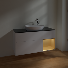 Тумба под раковину Villeroy & Boch Finion 120х50,1 см с подсветкой МДФ белый матовый лак/стекло черное матовое F952HFMT